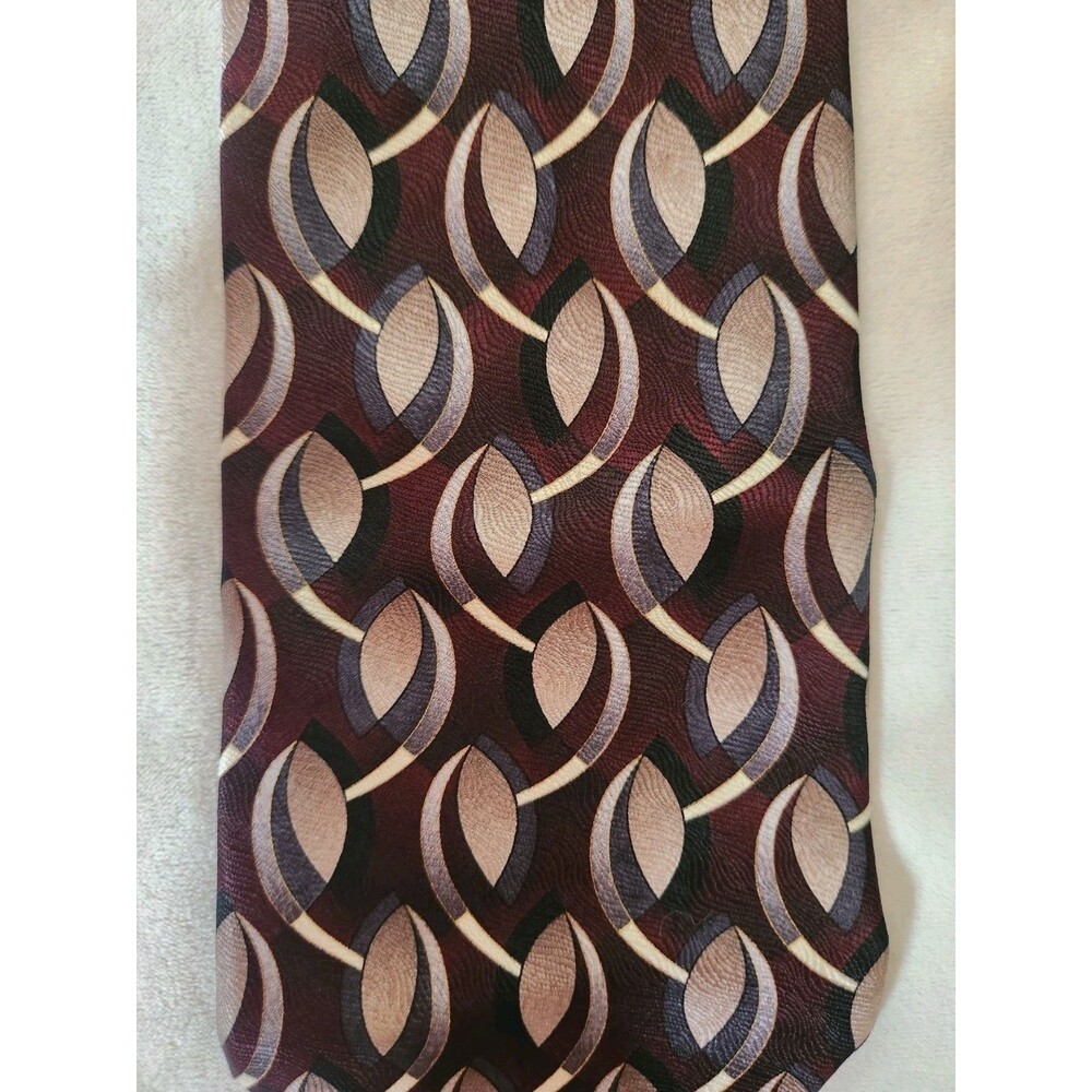 Vintage 90s Louis Roth 100% Silk Tie Geometric Abstract  Jacquard Maroon 62"